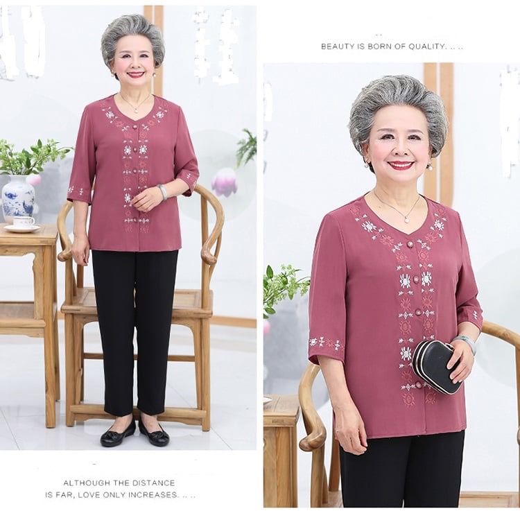 Áo sơ mi tay lỡ cho người già TN