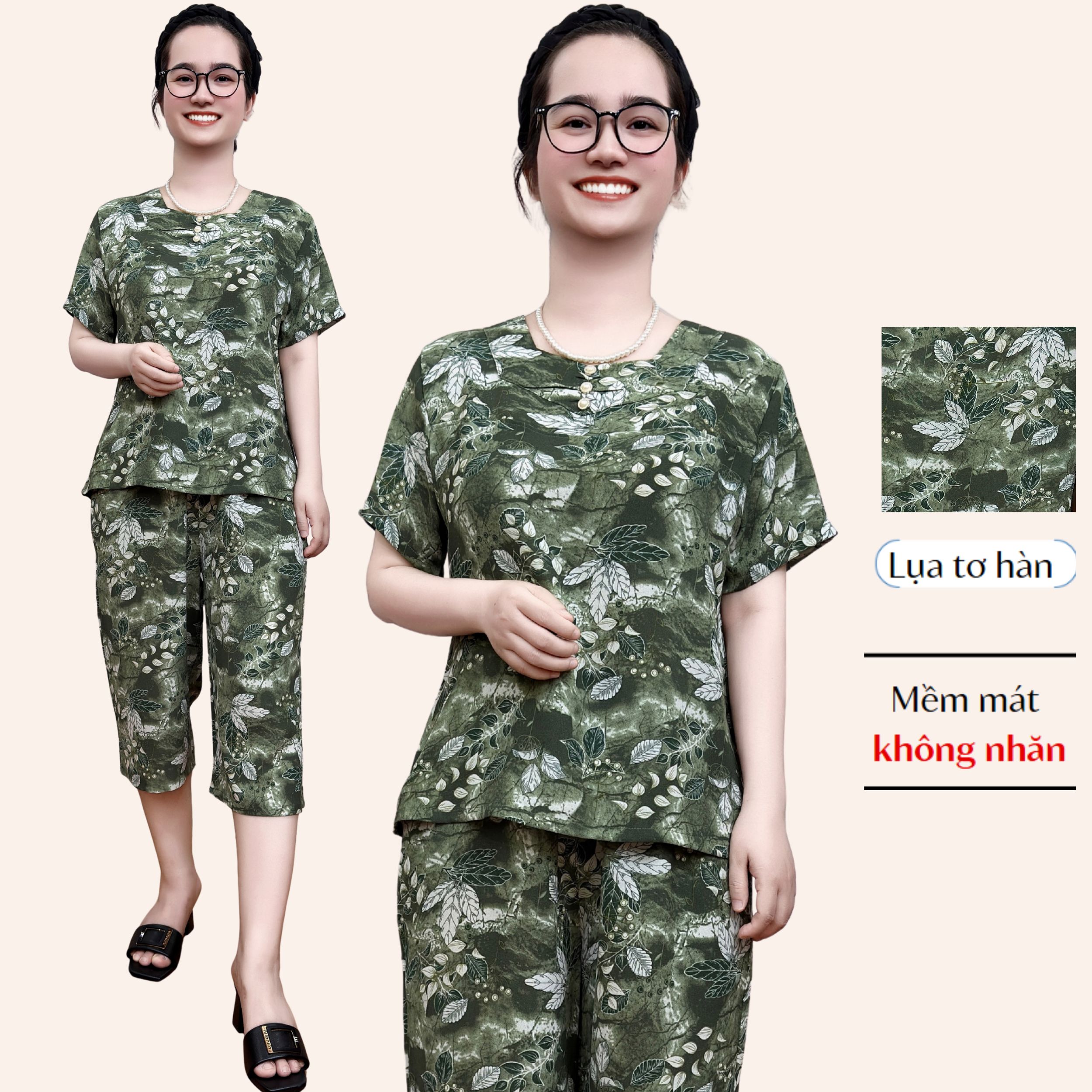 Bộ lụa tơ hàn quần lửng cực mát, không nhăn ms763