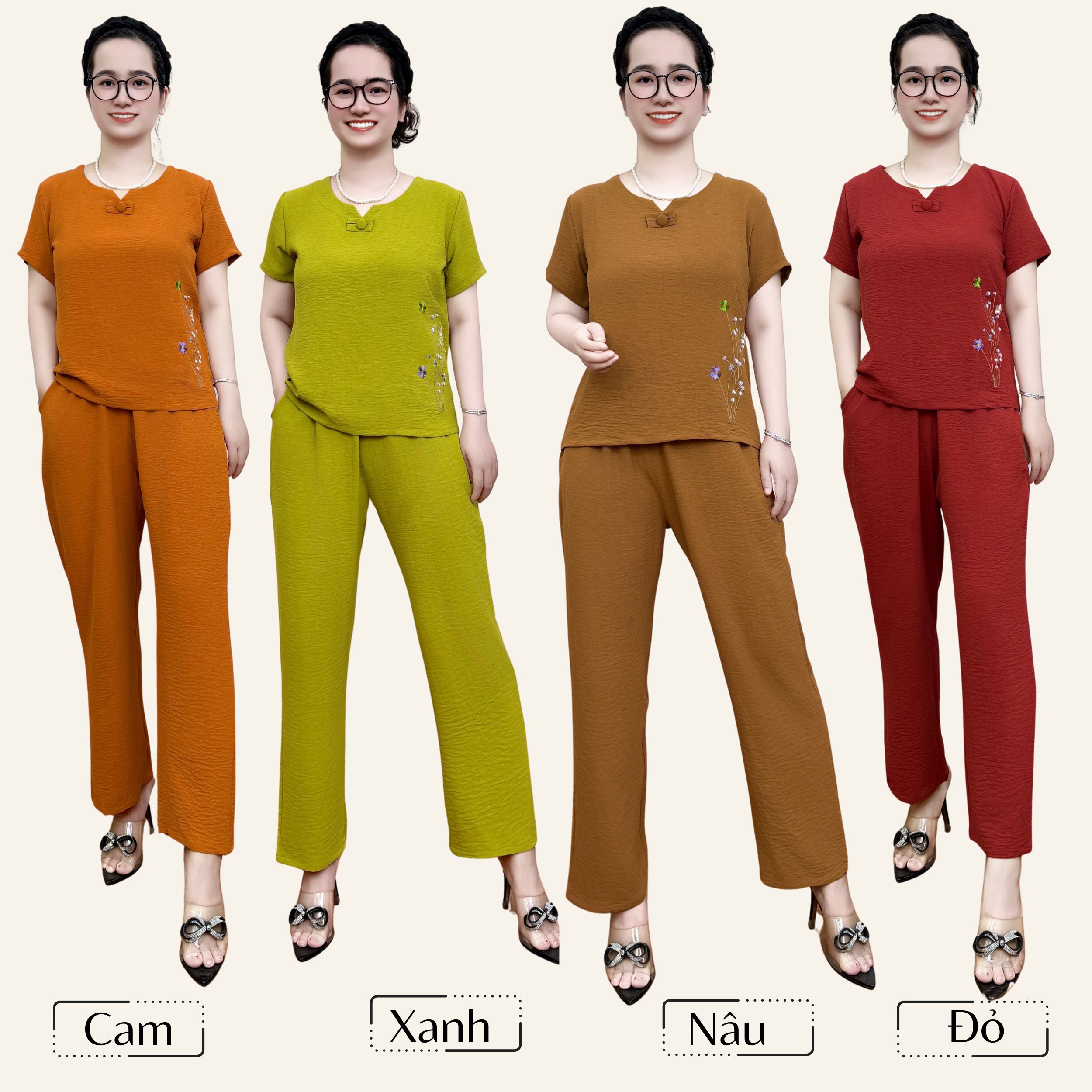 Đồ bộ trung niên cho mẹ mặc ở nhà hoặc đi chơi cực xinh - đũi mềm mát không nhăn ms770