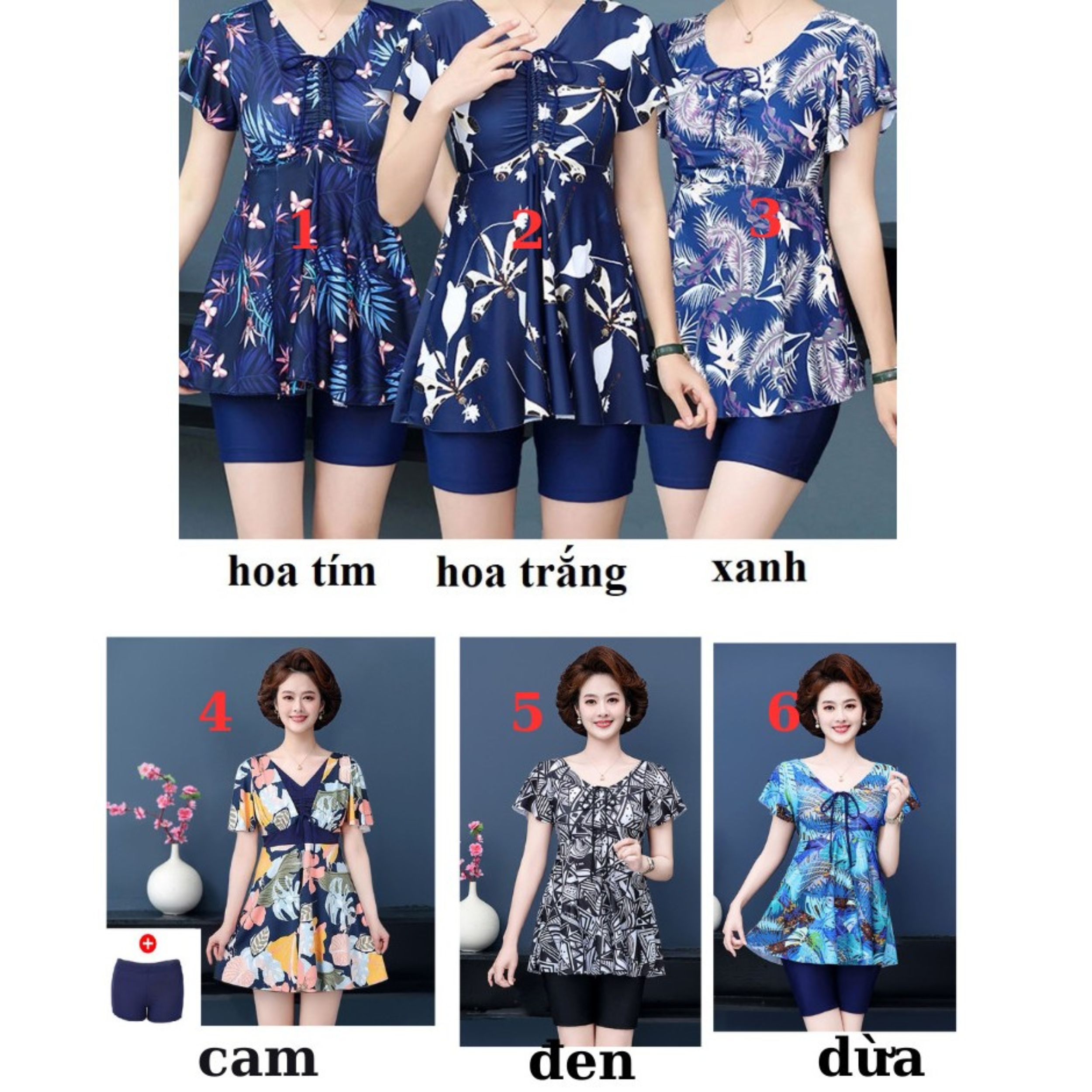 Bộ đồ bơi trung niên, người già, bộ bơi rời kèm quần và mút lót, bộ bơi rời ms476