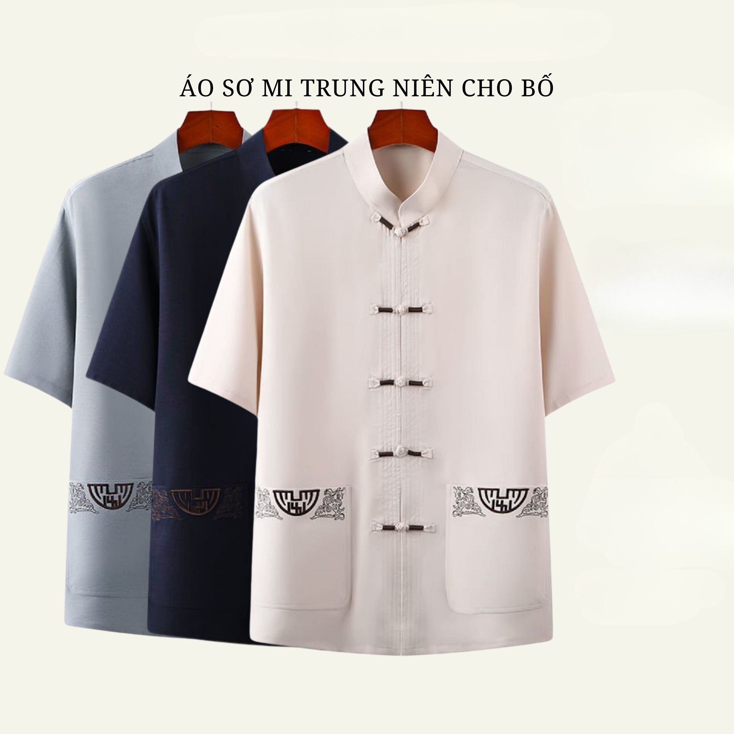 Áo sơ mi nam trung niên, sơ mi cổ tàu tặng bố tặng ông đi chơi mềm mát