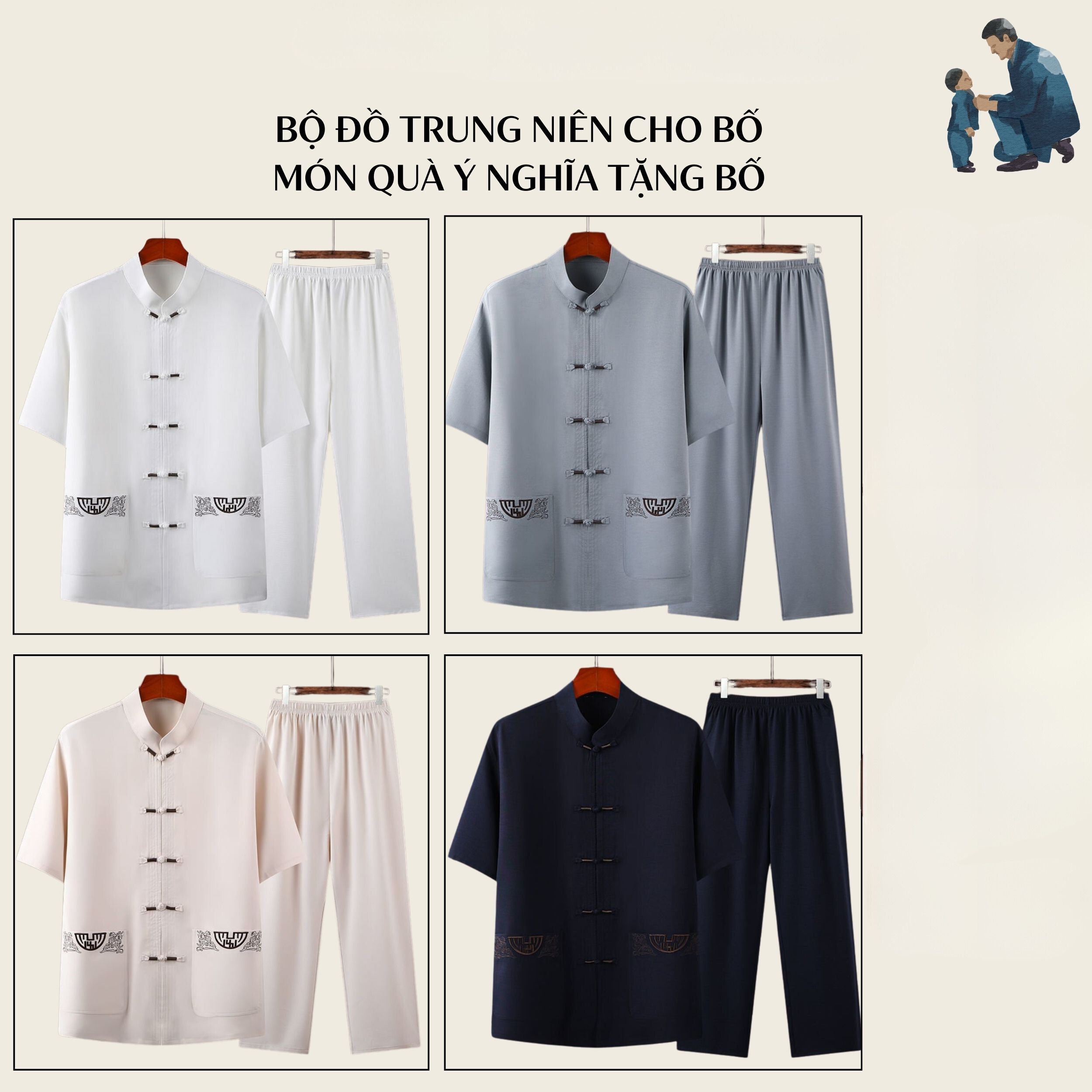 Bộ đồ trung niên nam, bộ cổ tàu tặng bố tặng ông chất liệu đũi mềm mại. ms552