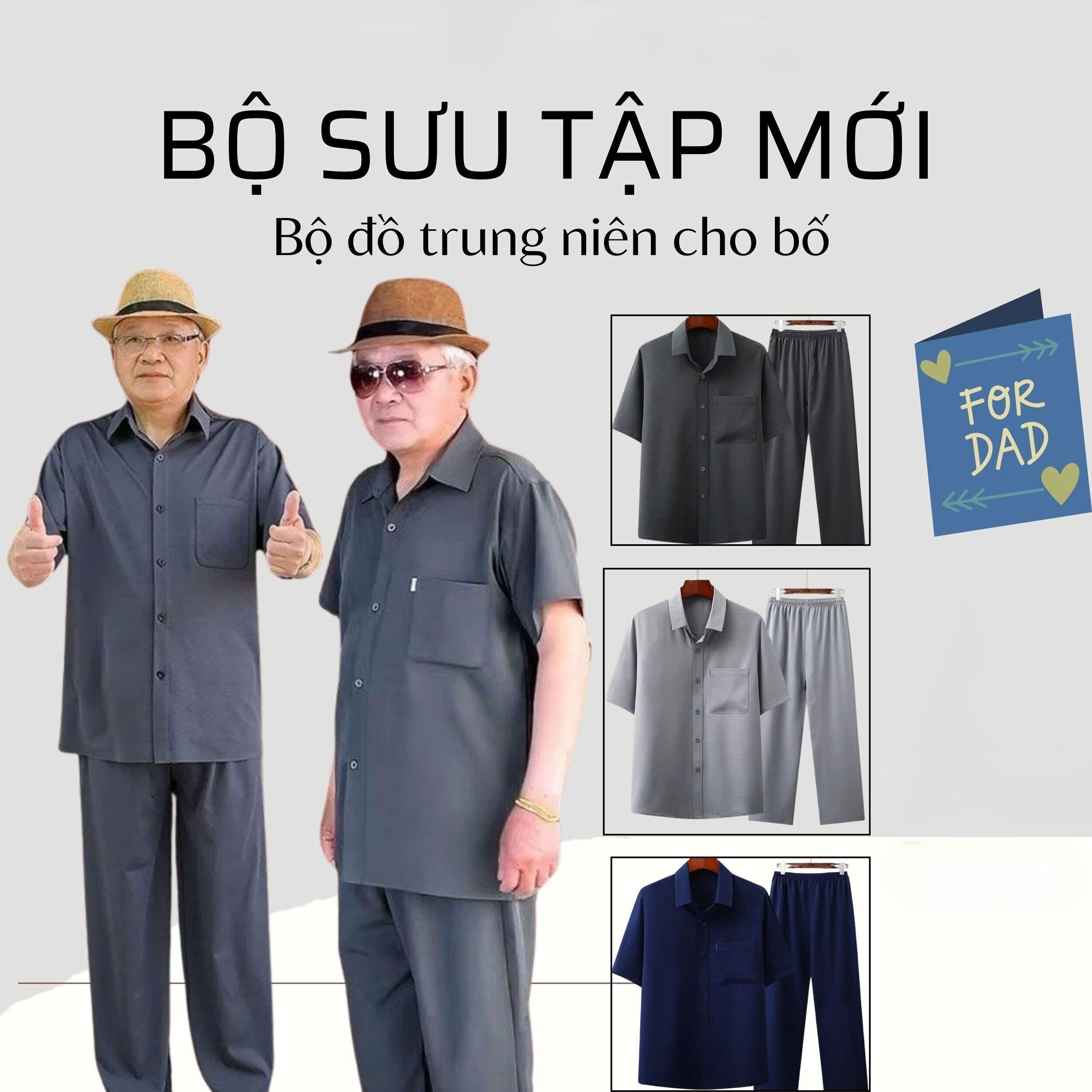 Bộ quần áo trung niên OBBM Store cho ông, cho bố Quần áo mặc nhà cho bố trung tuổi, bộ cổ đức ms558