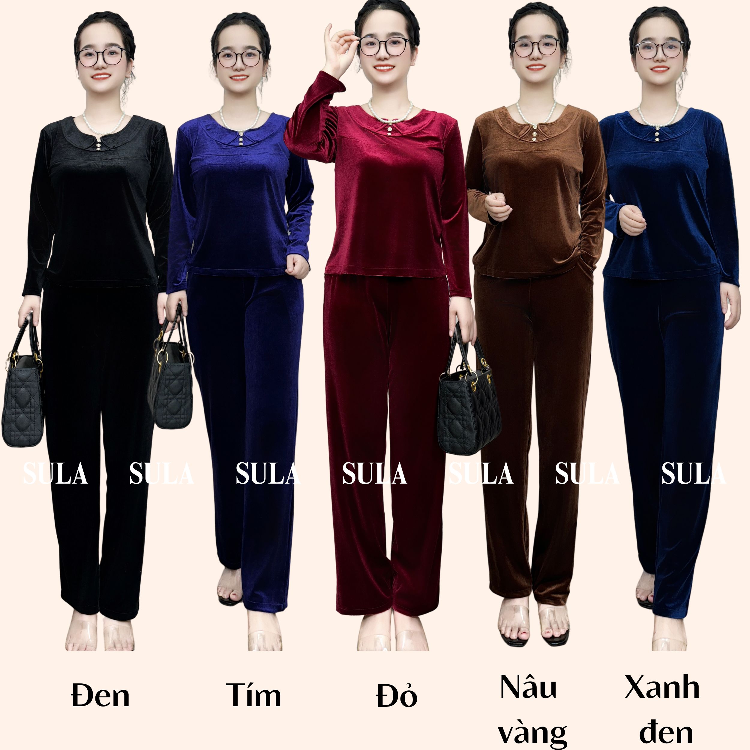 Bộ quần áo trung niên cho mẹ, bộ quần áo nhung tuyết chính hãng SULA sang trọng (size 40-75kg) ms609