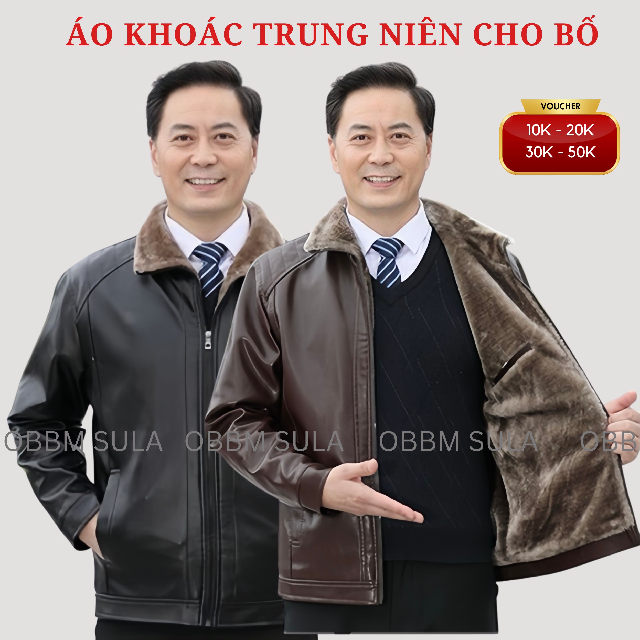 Áo khoác da nam trung niên cao cấp, lót lông mềm mại, giữ ấm tốt_sang trọng và lịch lãm quý ông ms806