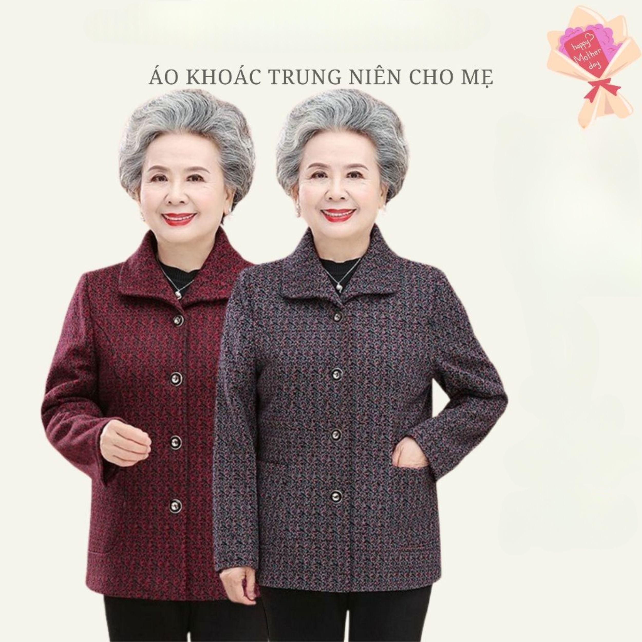 Áo lót lông cao cấp cho người già, khoác dạ trơn lót lông bà tặng mẹ tặng bà ms417