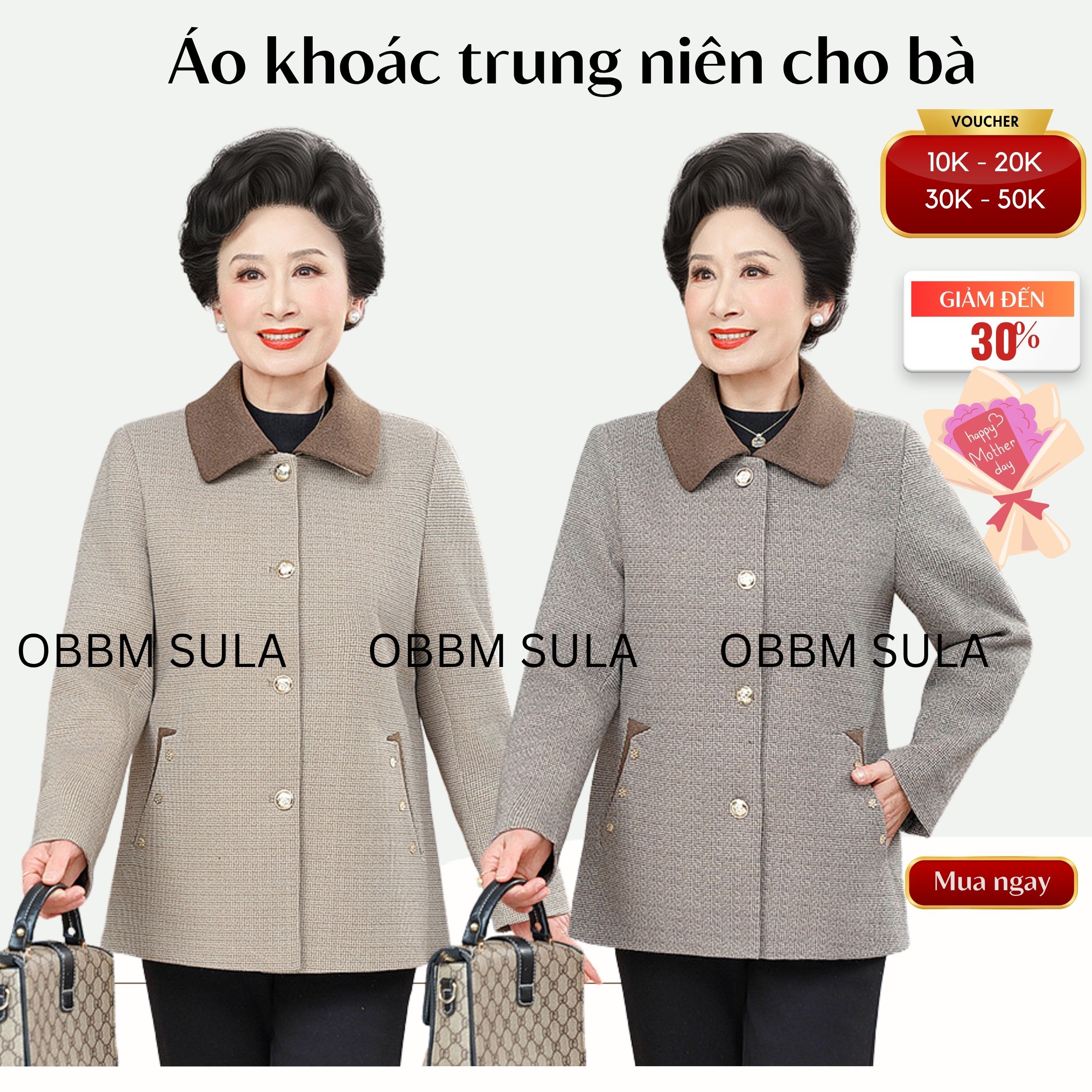Áo khoác trung niên 2 lớp- lót lụa phía trong tặng mẹ tặng bà sang trọng, khoác dạ mềm ms815