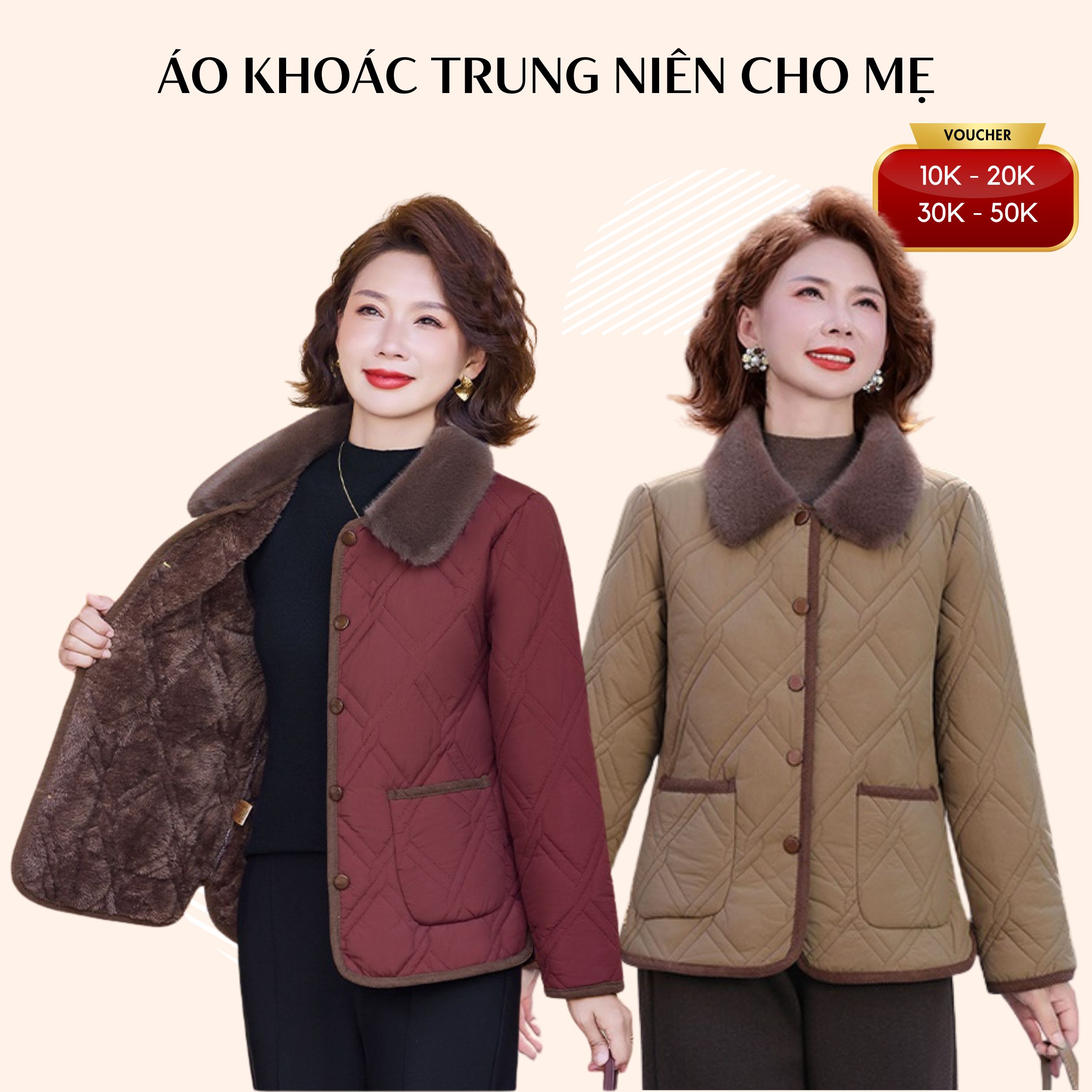 Áo khoác phao lót lông trung niên cho mẹ cho bà, lót lông ấm áp cho bà cho mẹ ms817