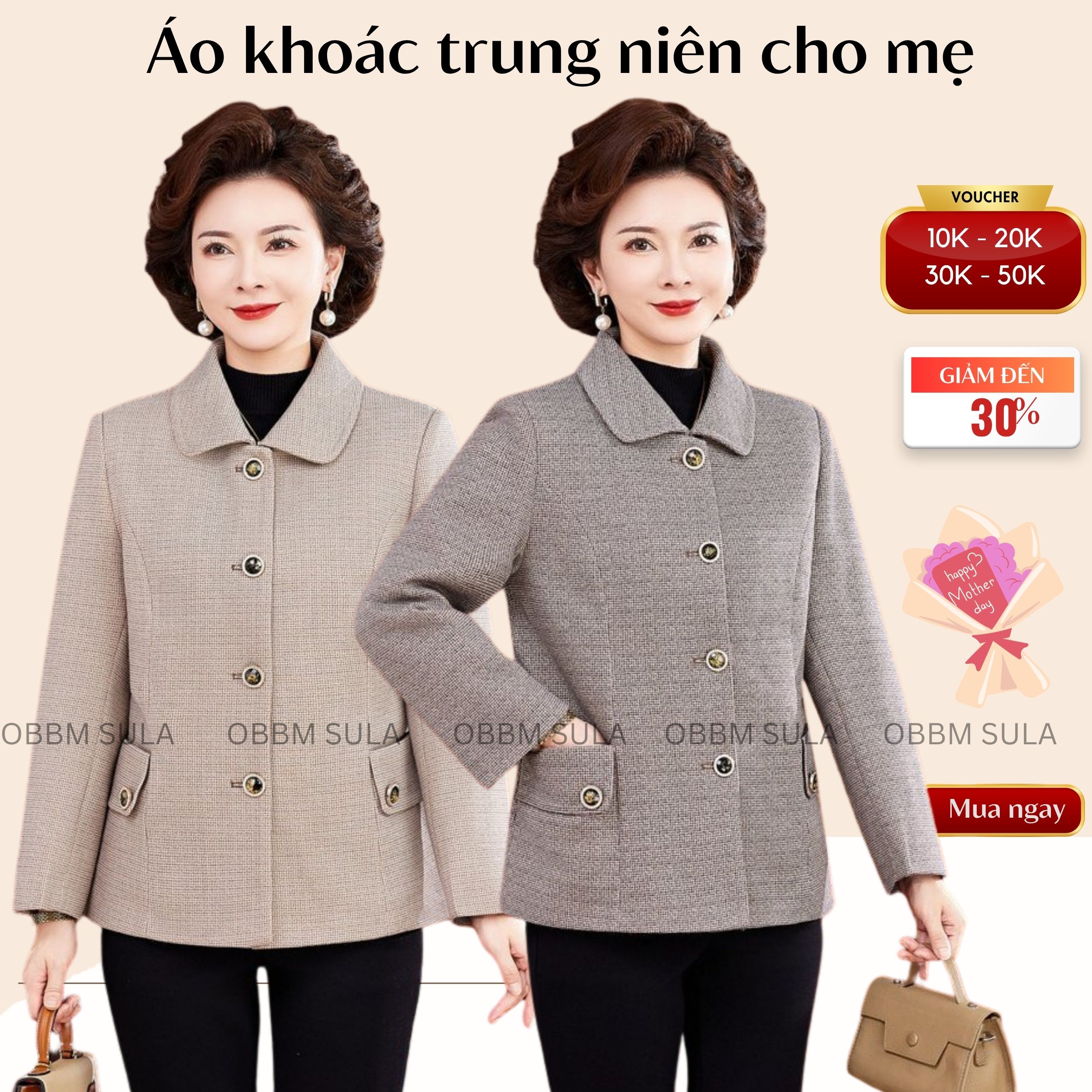 Áo khoác trung niên lót lụa phía trong tặng mẹ sang trọng, khoác dạ mềm cao cấp ms804