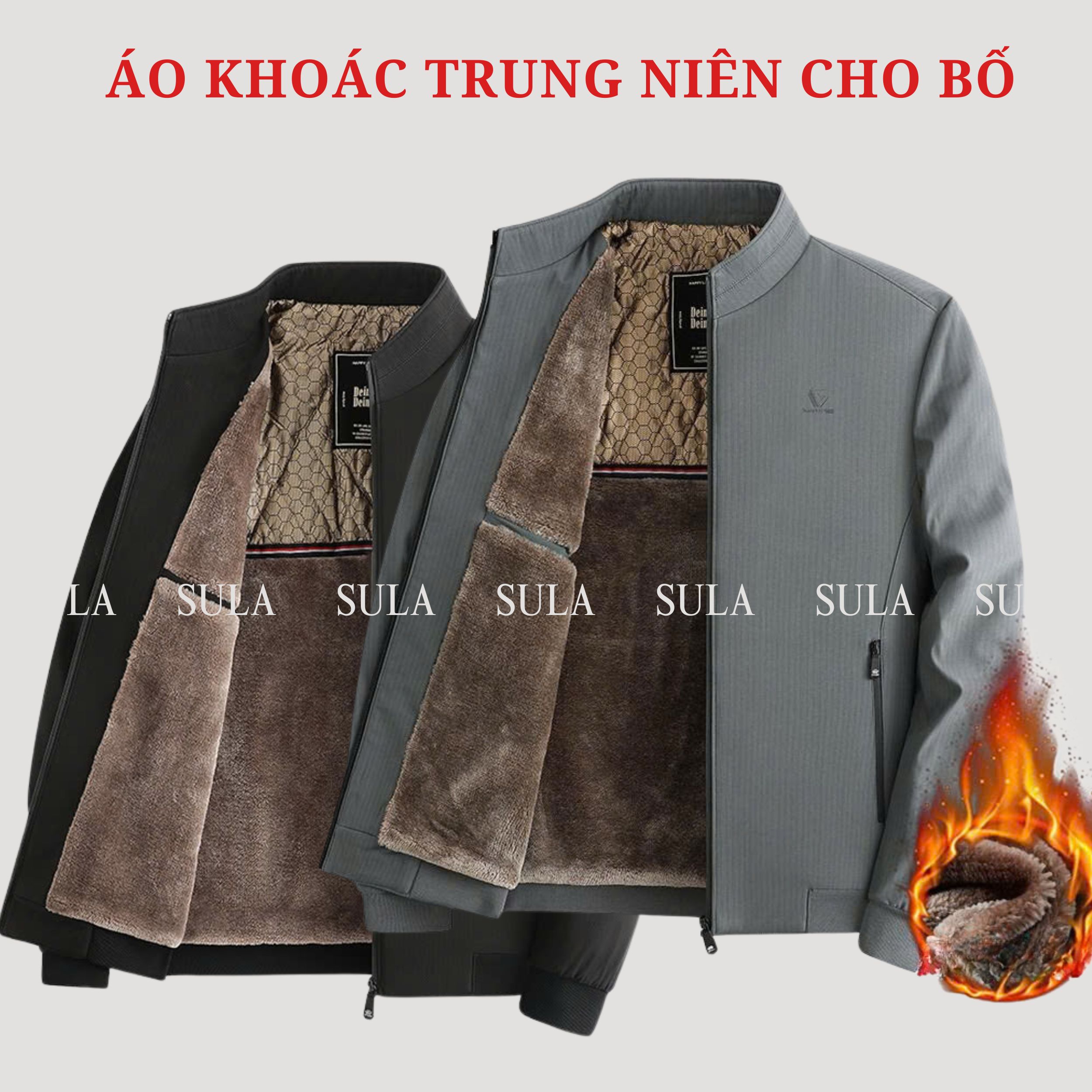 Áo khoác nam trung niên cho bố, áo khoác lót lông cho bố vip chuẩn loại 1 ms614