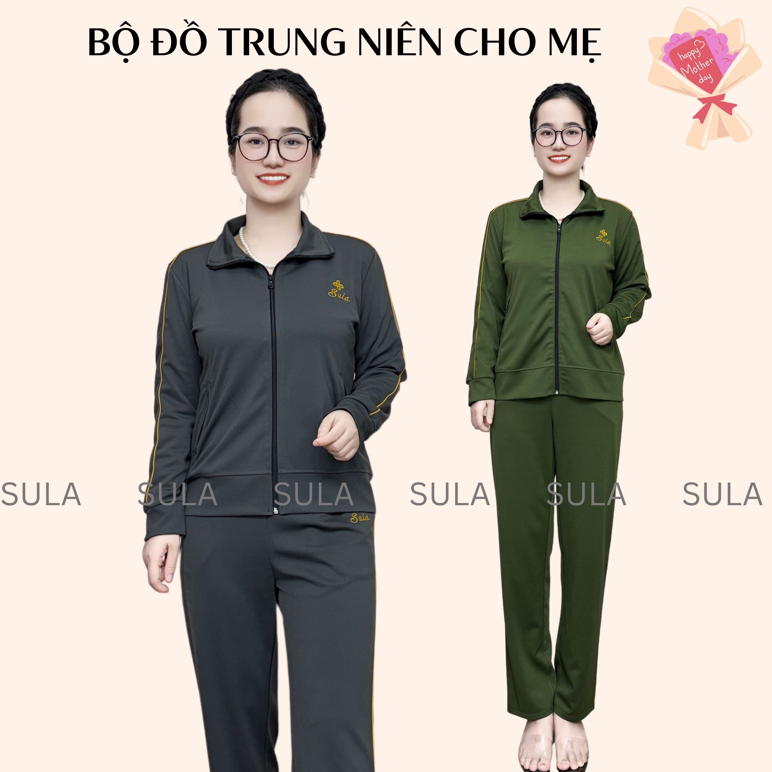 Bộ đồ trung niên cho mẹ, bộ đồ thể thao vải umi hàn cho mẹ mặc ở nhà hay đi chơi ms617
