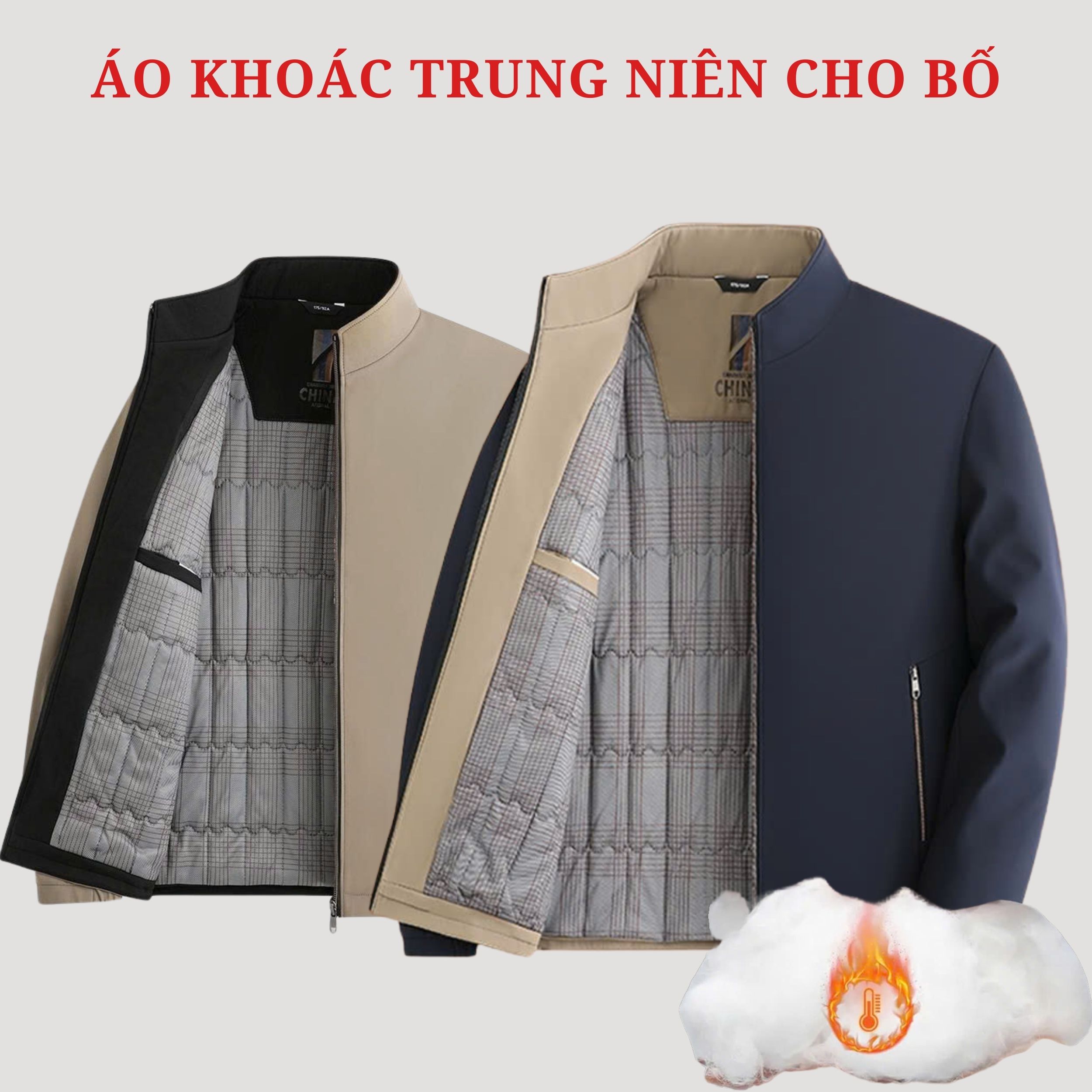 Áo khoác trung niên cho bố, áo khoác trần bông ấm áp lớp vải trám trong cùng cho ông, bố ms624