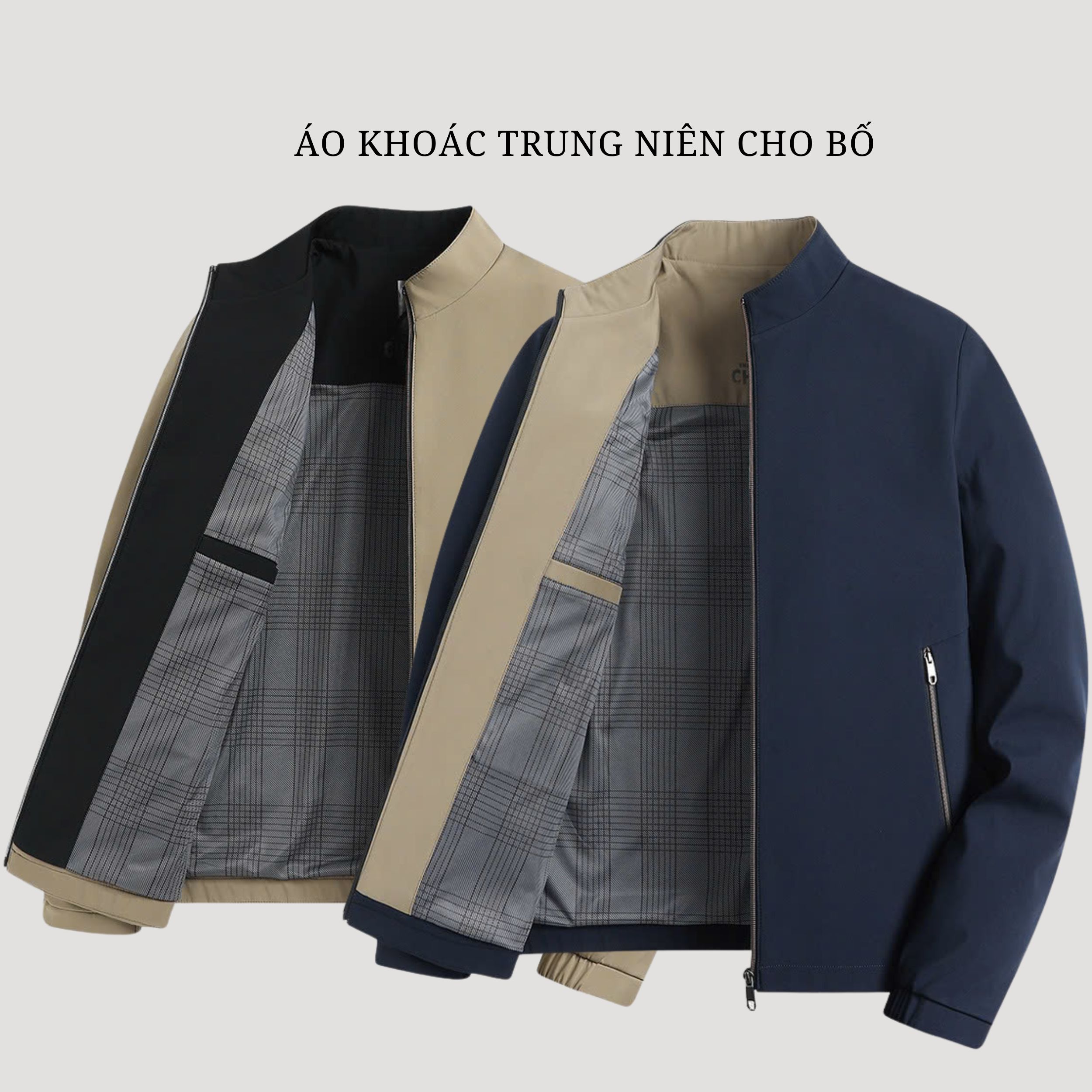Áo khoác trung niên cho bố, áo gió cổ đứng 2 lớp ( trong lót vải) ms602