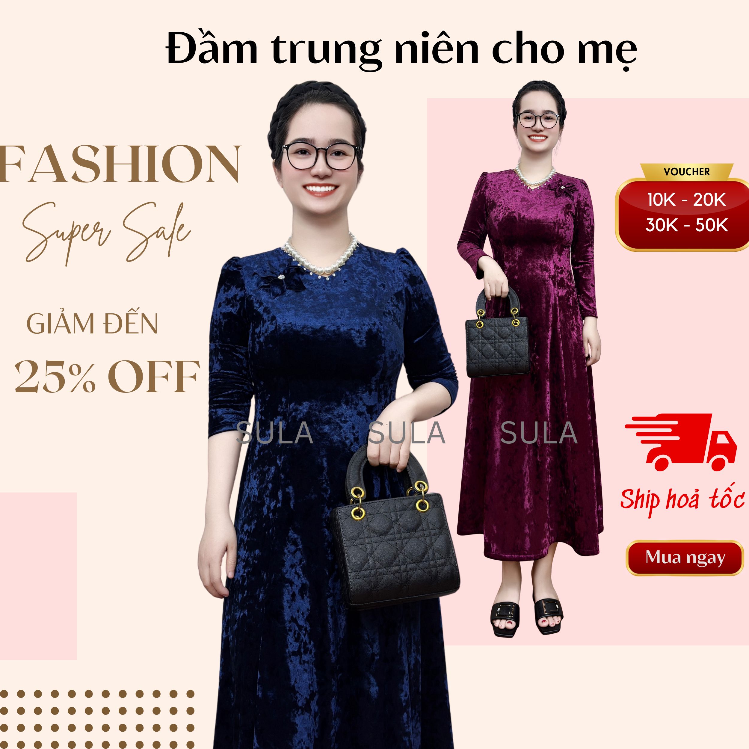Đầm nhung trung niên cho mẹ, đầm nhung mềm mại cho mẹ mặc ở nhà hay đi chơi ms903