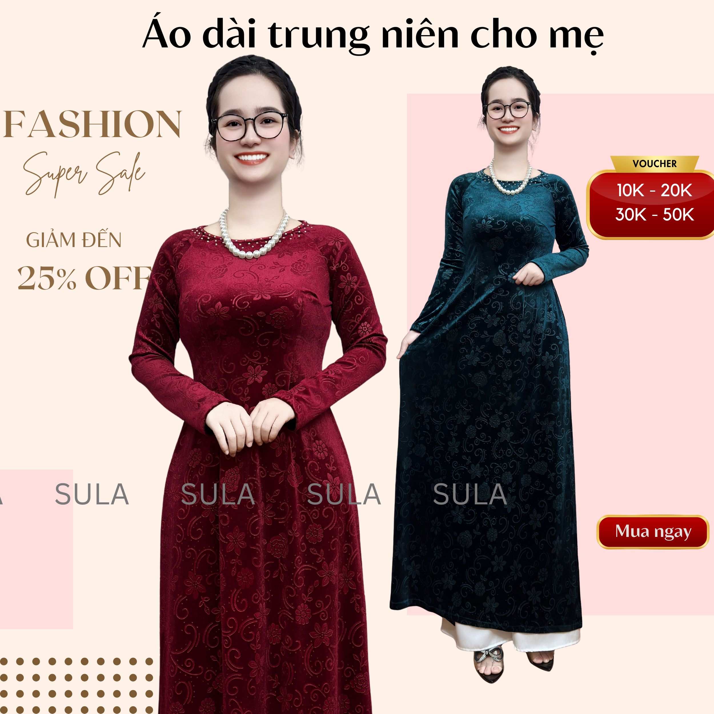 Áo dài trung niên cách tân cho mẹ, chất nhung cao cấp ms906 ( KHÔNG KÈM QUẦN)
